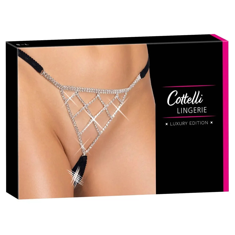 String ouvert noir glamour bijou strass ajustable élastique Cottelli