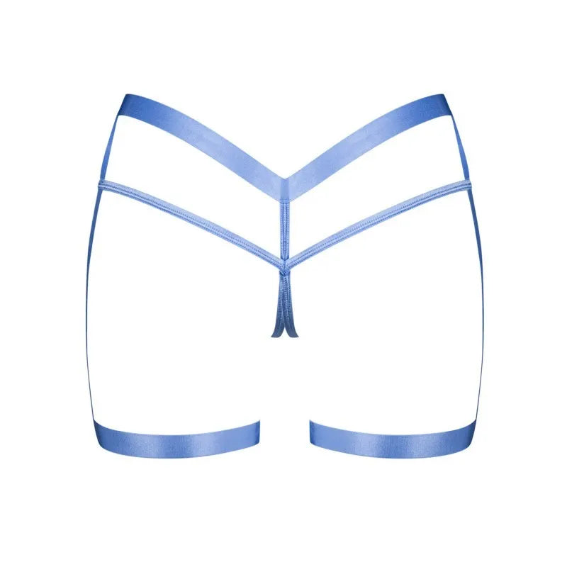 string harnais bleu captivant tissu souple brillance subtile style ouvert