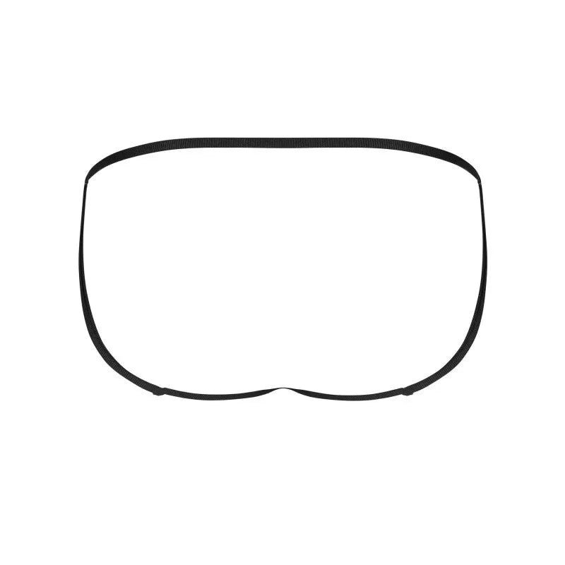 Jockstrap noir femme, design unique, tissu transparent, sangles réglables, détails graphiques, lingerie élégante.