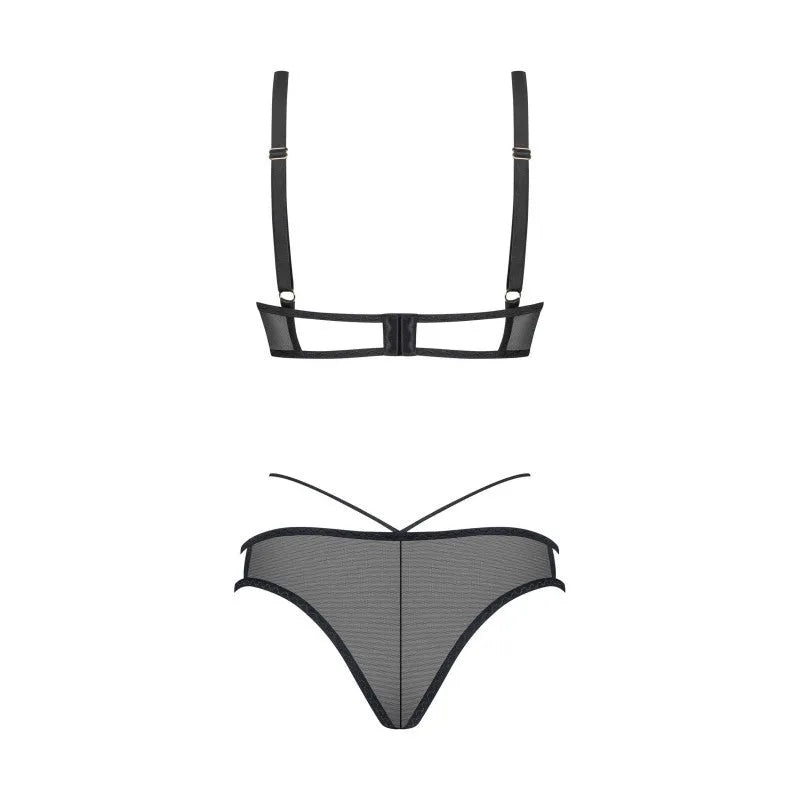 Ensemble lingerie soutien-gorge culotte motif floral brodé tulle noir