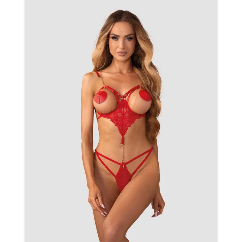 Teddy rouge sans crochet dentelle maille armatures chaîne dorée ouverte