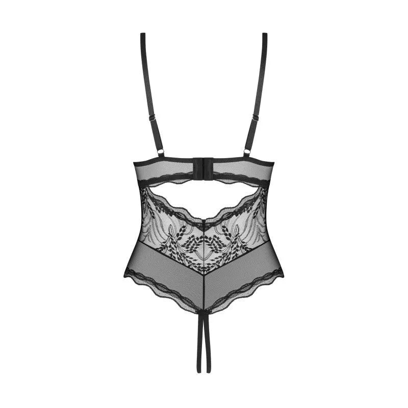 Perisia body noir maille transparente dentelle ouverte bonnets armatures