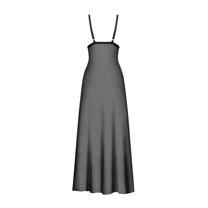 Nuisette longue transparente noire broderie florale tulle Vila Blanes
