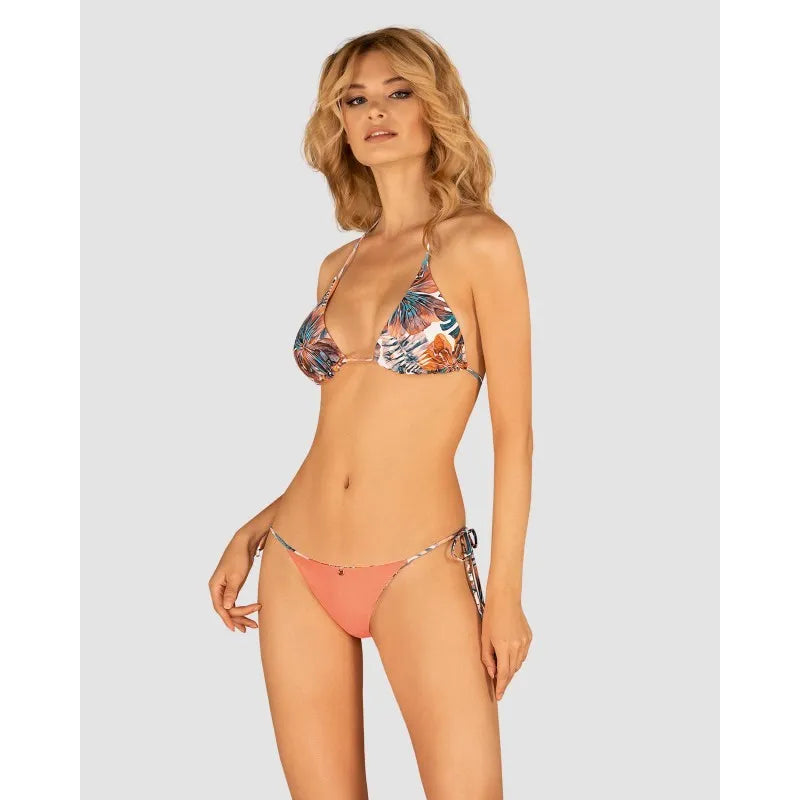 Bikini réversible pêche motifs floraux, ajustable, confort vacances, sous les palmiers, style élégant et tendance.