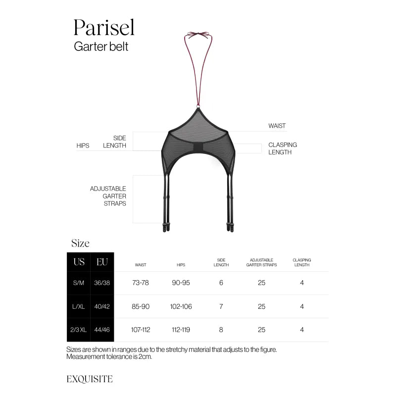 Parisel porte-jarretelles noir élégant tissu transparent ajustement parfait