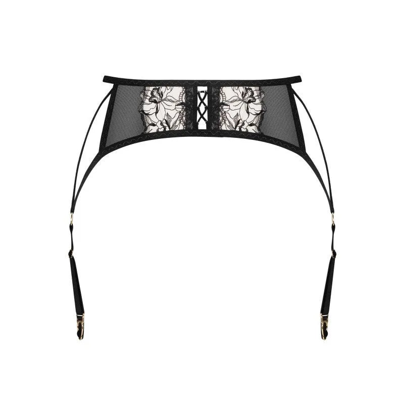 Porte-jarretelles noir Vila Blanes brodé botanique tulle crème séduisant