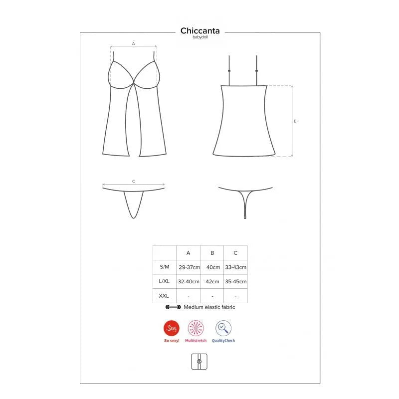 Babydoll noire Chiccanta multistretch avec nœud satin, string assorti, design élégant et sensuel, détails raffinés.