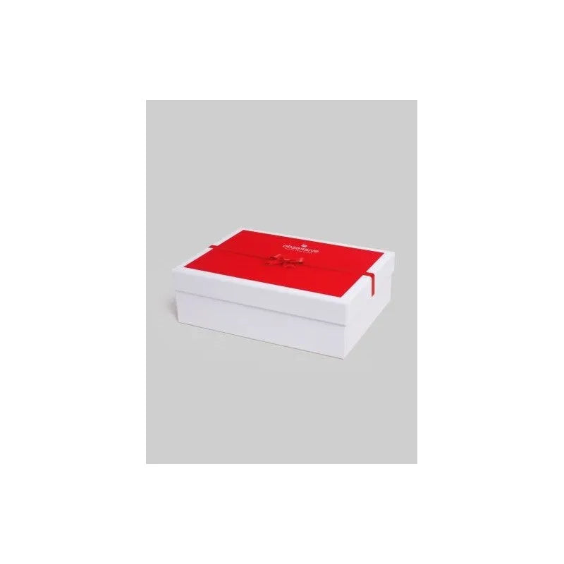 Boîte cadeau lingerie rouge cartonnée, élégante et raffinée, dimensions 275x200x85mm, idéale pour offrir avec style.