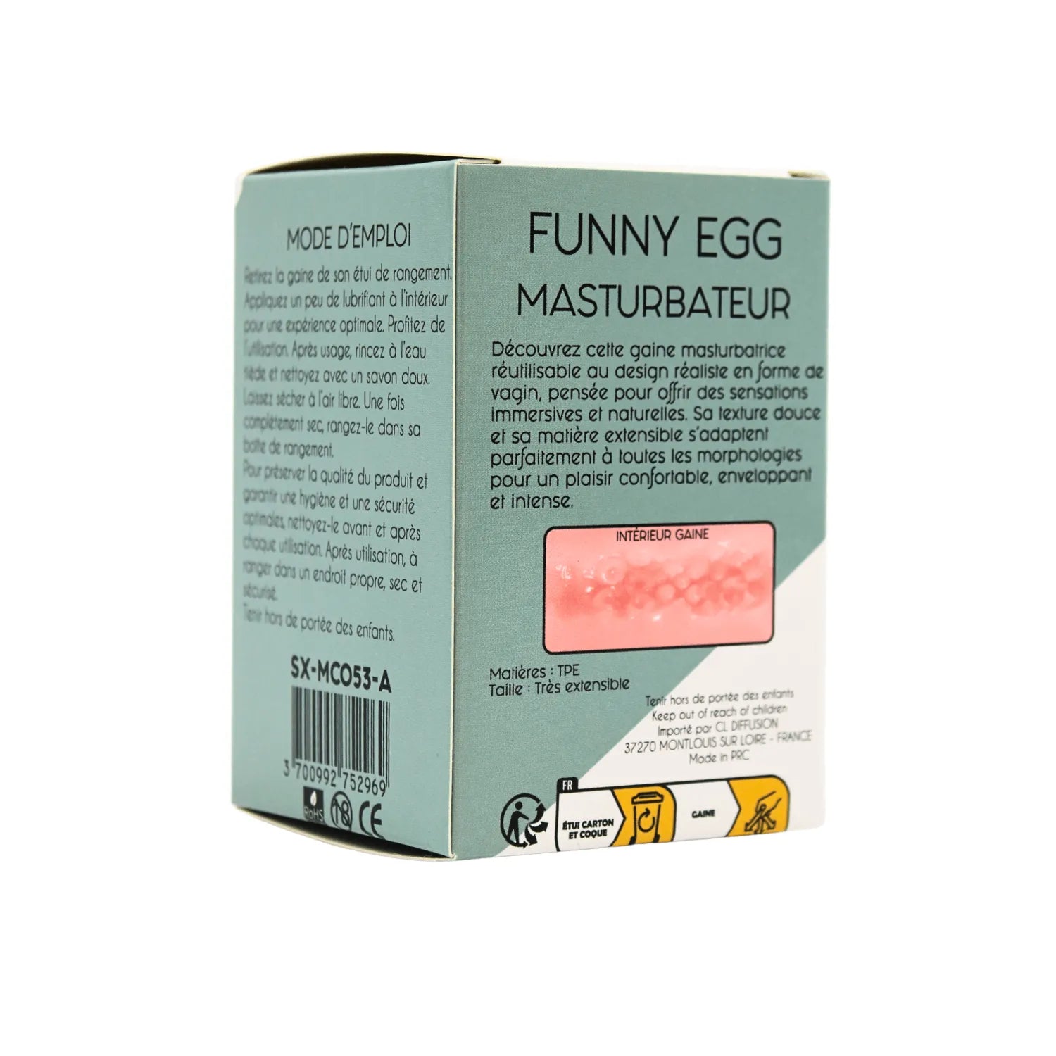 Gaine Masturbatrice Réutilisable FUNNY EGG – Design Réaliste Vagin lèvres charnus