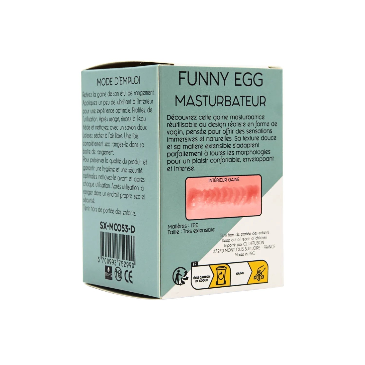 Gaine Masturbatrice Réutilisable FUNNY EGG – Design Réaliste Vagin lèvres moyennes