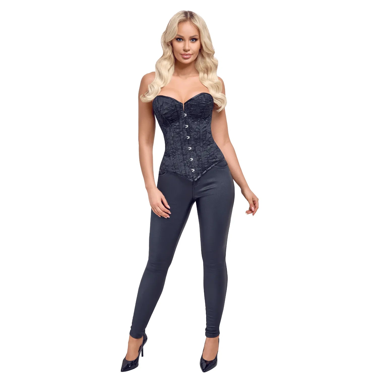Corset bustier noir velouté Cottelli PARTY avec baleines et laçage, silhouette sculptée, élégance et maintien optimal.