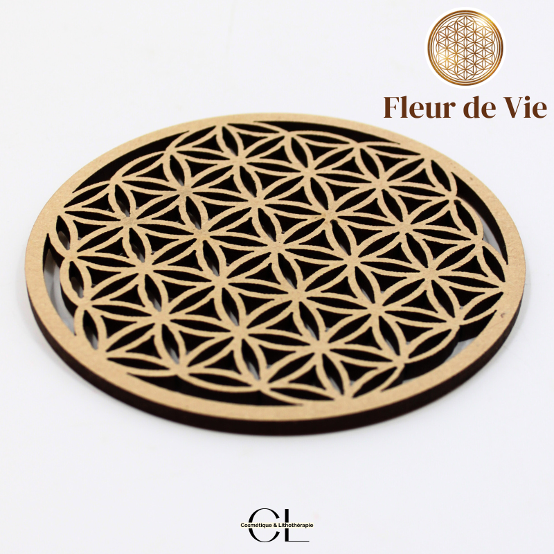Plaque Fleur de Vie Sculptée Bois 10cm