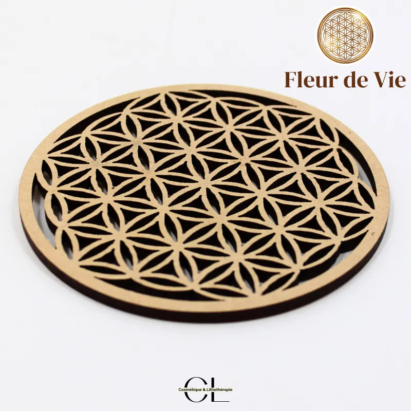 Plaque Fleur de Vie Bois Naturel 10cm Décoration Méditation Lithothérapie Zen