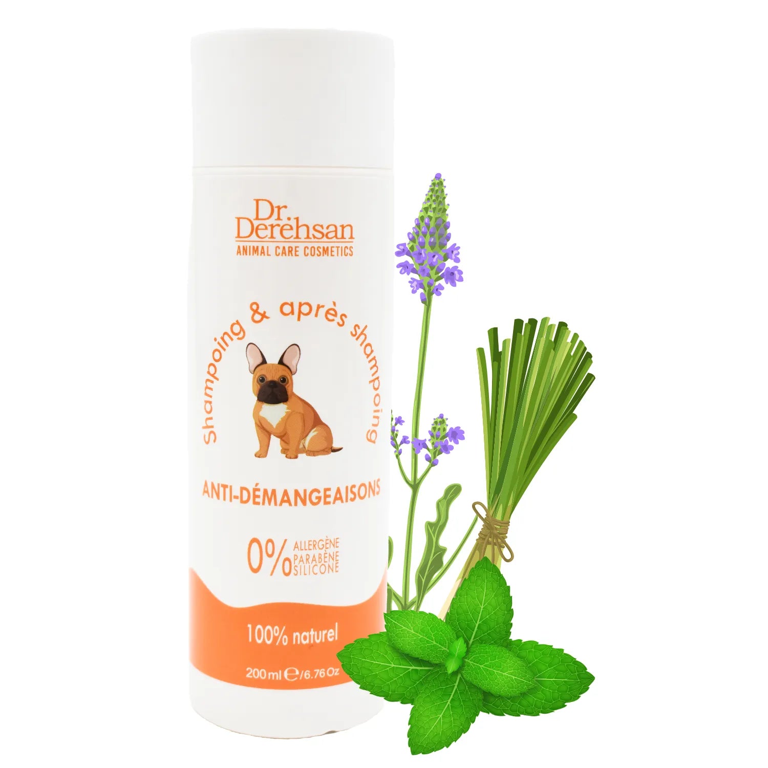 Shampoing naturel anti-démangeaisons chien poils longs courts verveine citronnelle