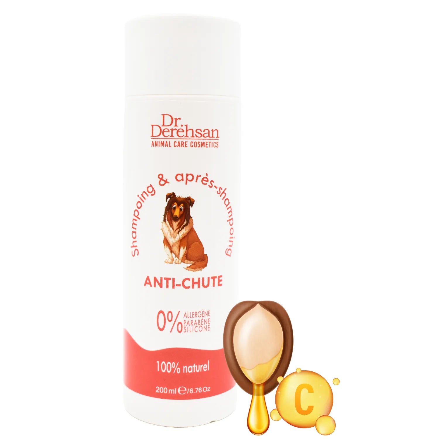 shampoing anti-chute chien huile argan vitamine C naturel stimule croissance