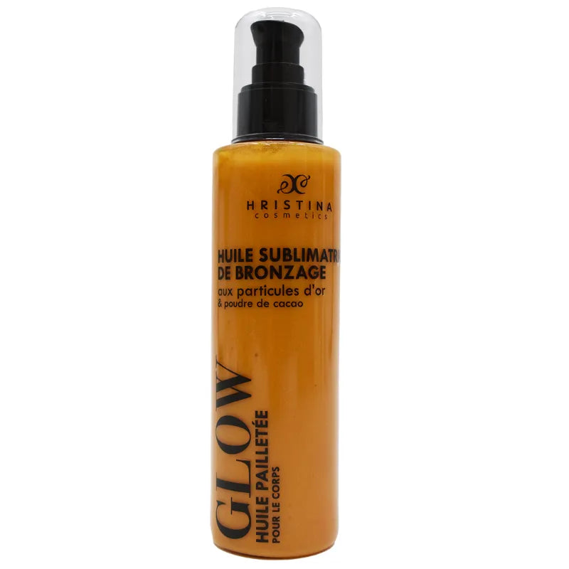 Huile bronzage pailletée or cacao hydratante vitamine E 200ml naturelle