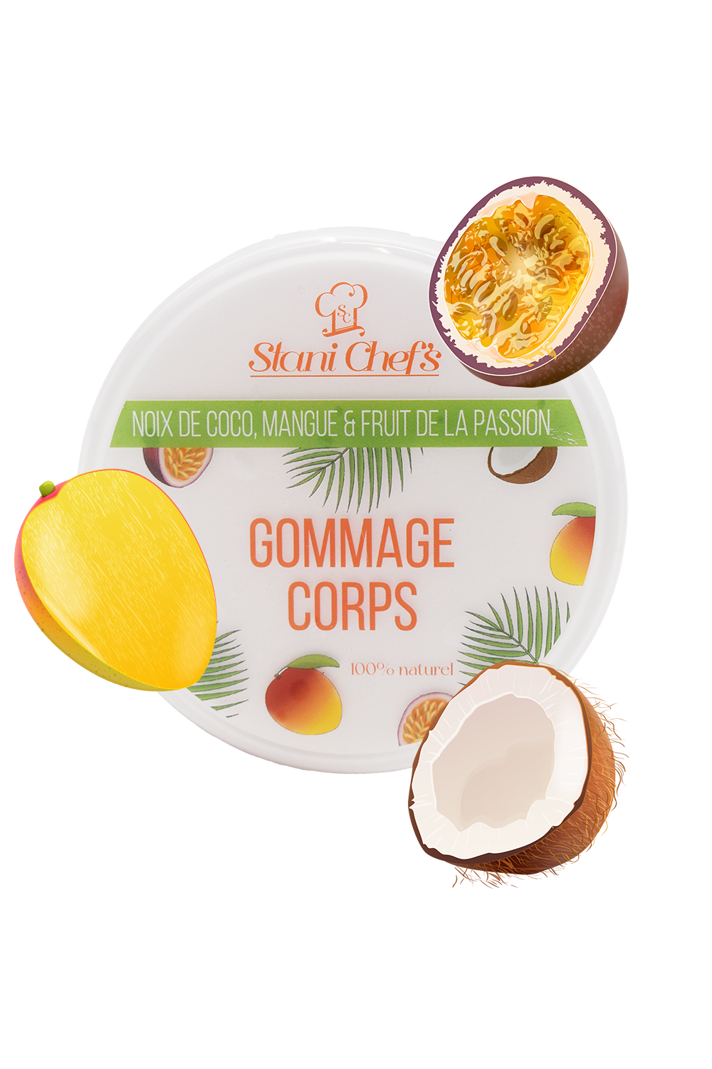 Gommage corps à la noix de coco, mangue  fruit de la passion - 250ml 100% naturel