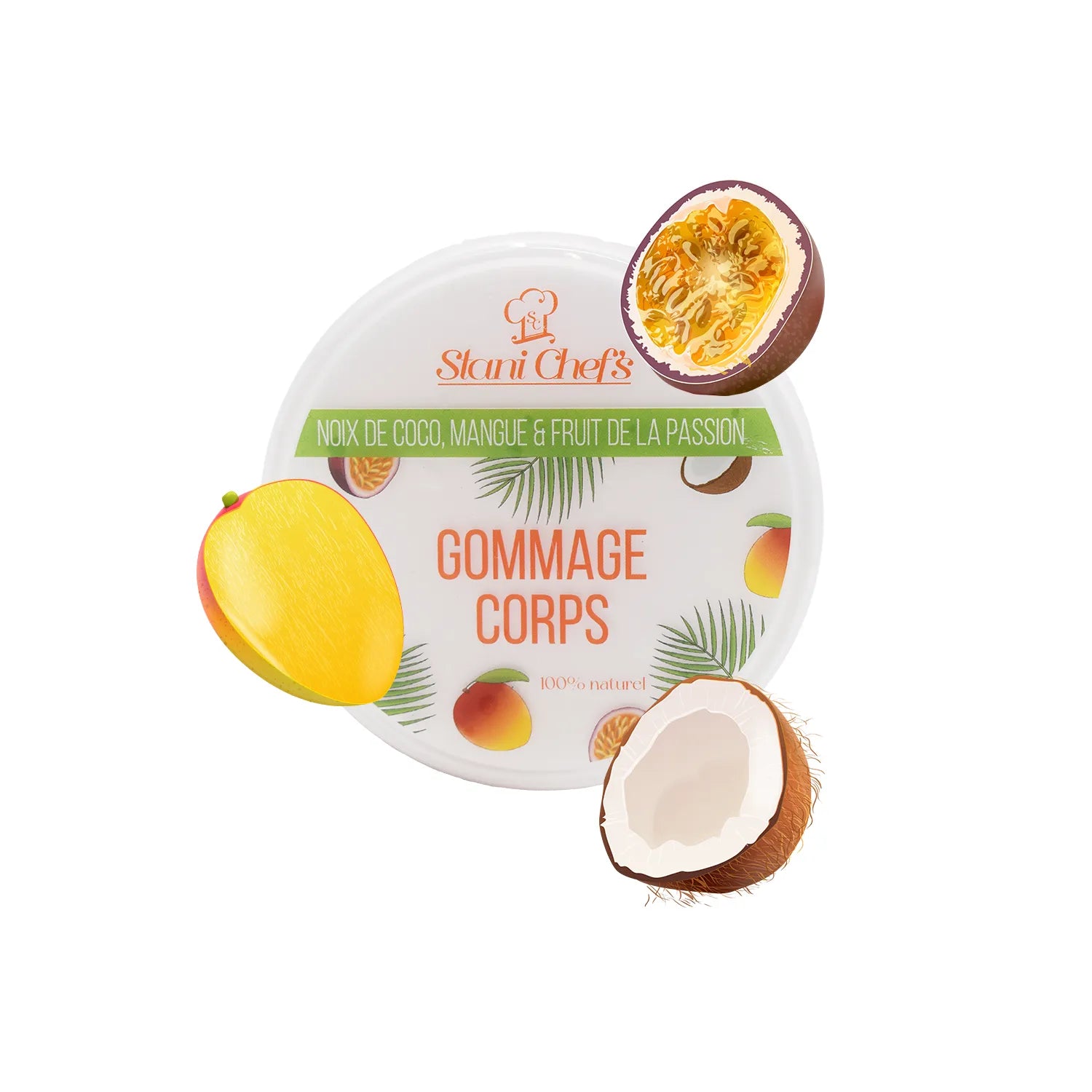 Gommage corporel naturel hydratant noix de coco mangue passion peau douce soyeuse