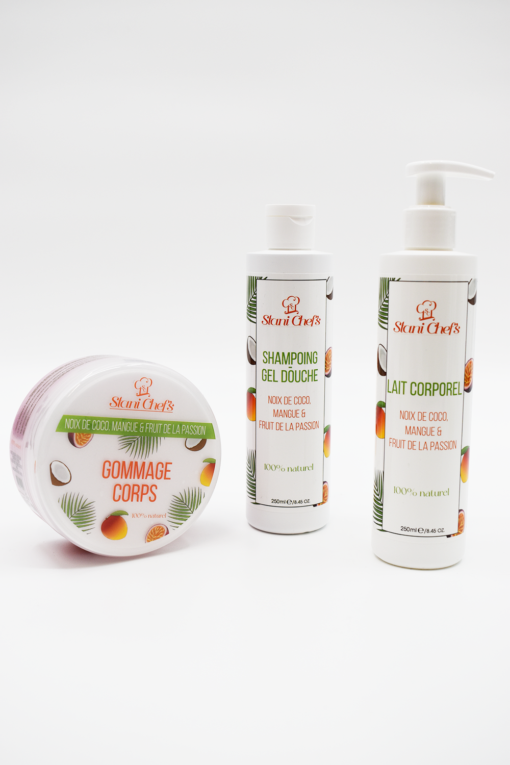 Gommage corps à la noix de coco, mangue  fruit de la passion - 250ml 100% naturel