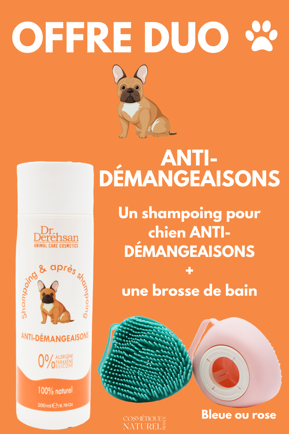 Shampoing pour chien 200ml  brosse de bain - OFFRE DUO - ANTI-DÉMANGEAISONS