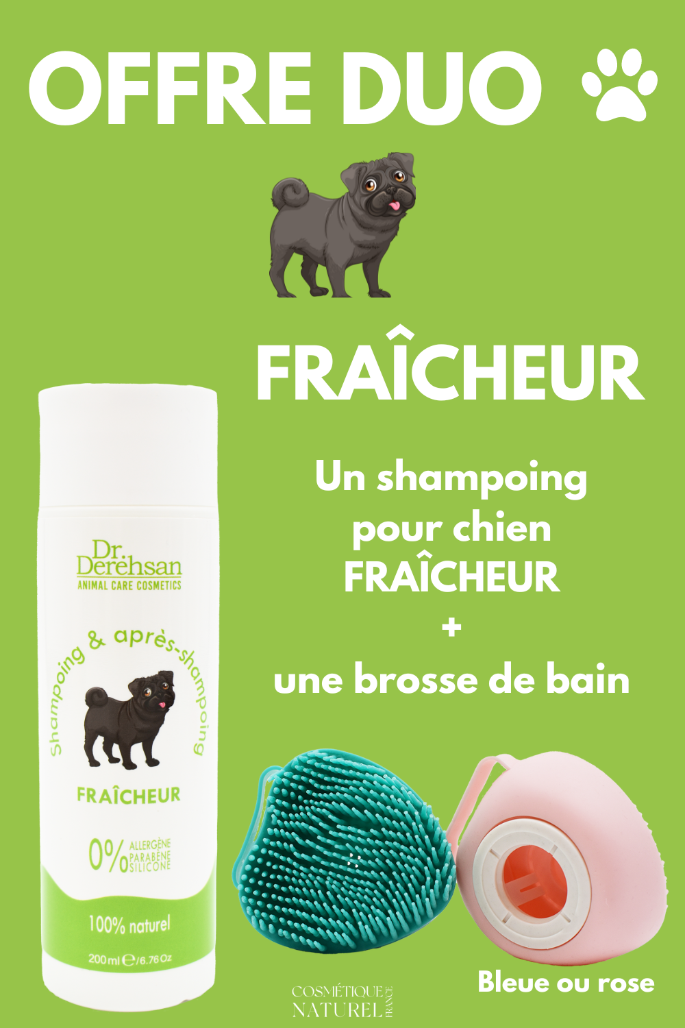 Shampoing pour chien 200ml  brosse de bain - OFFRE DUO - FRAÎCHEUR
