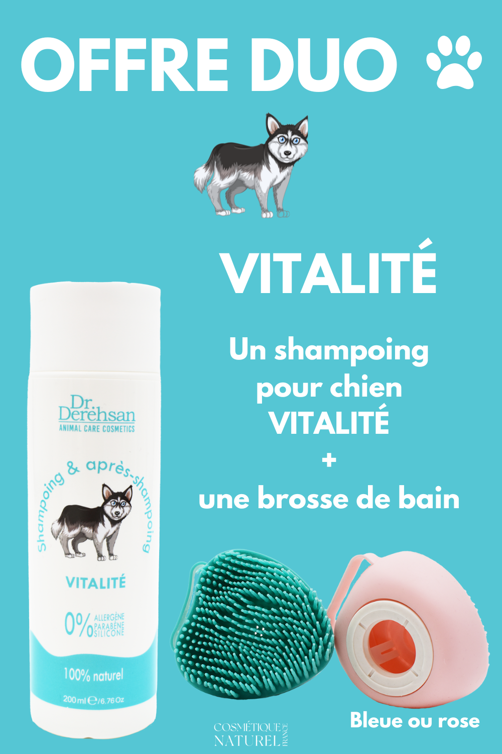 Shampoing pour chien 200ml  brosse de bain - OFFRE DUO - VITALITÉ