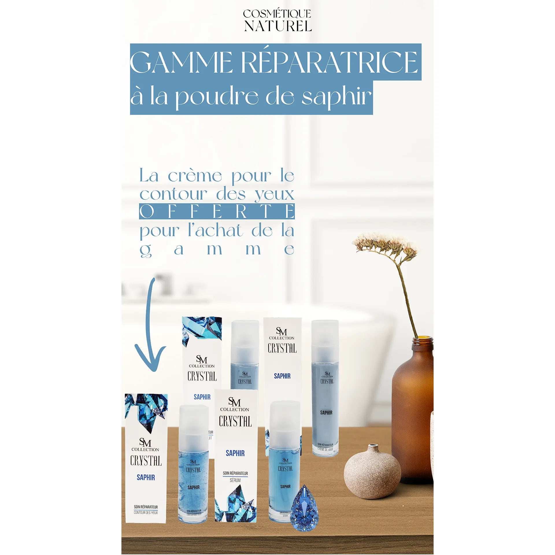 crème réparatrice peau mature acnéique contour yeux poudre saphir naturelle