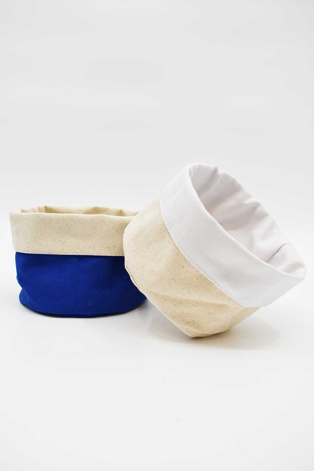 Panier en tissu - Bleu et beige