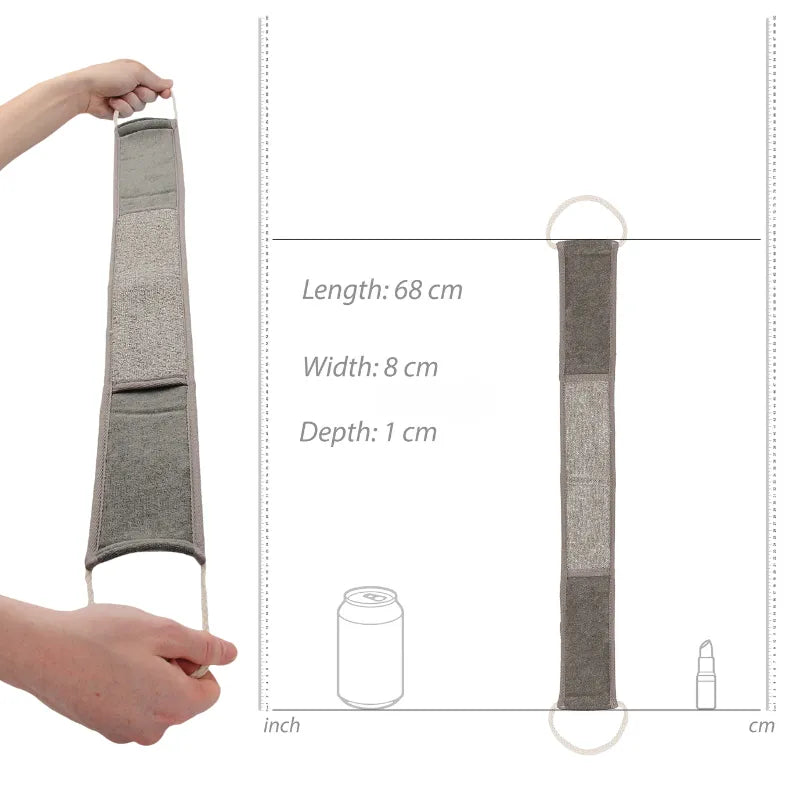 Sangle lave dos exfoliante fibres végétales chanvre bambou lin taupe peaux lisses