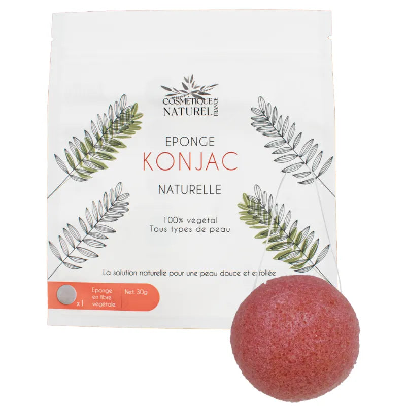 Éponge konjac rose enrichie argile rouge peaux sèches sensibles compostable