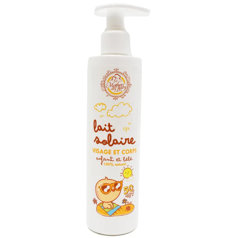 Lait solaire haute protection enfant bébé résistant eau sueur SPF50 naturel