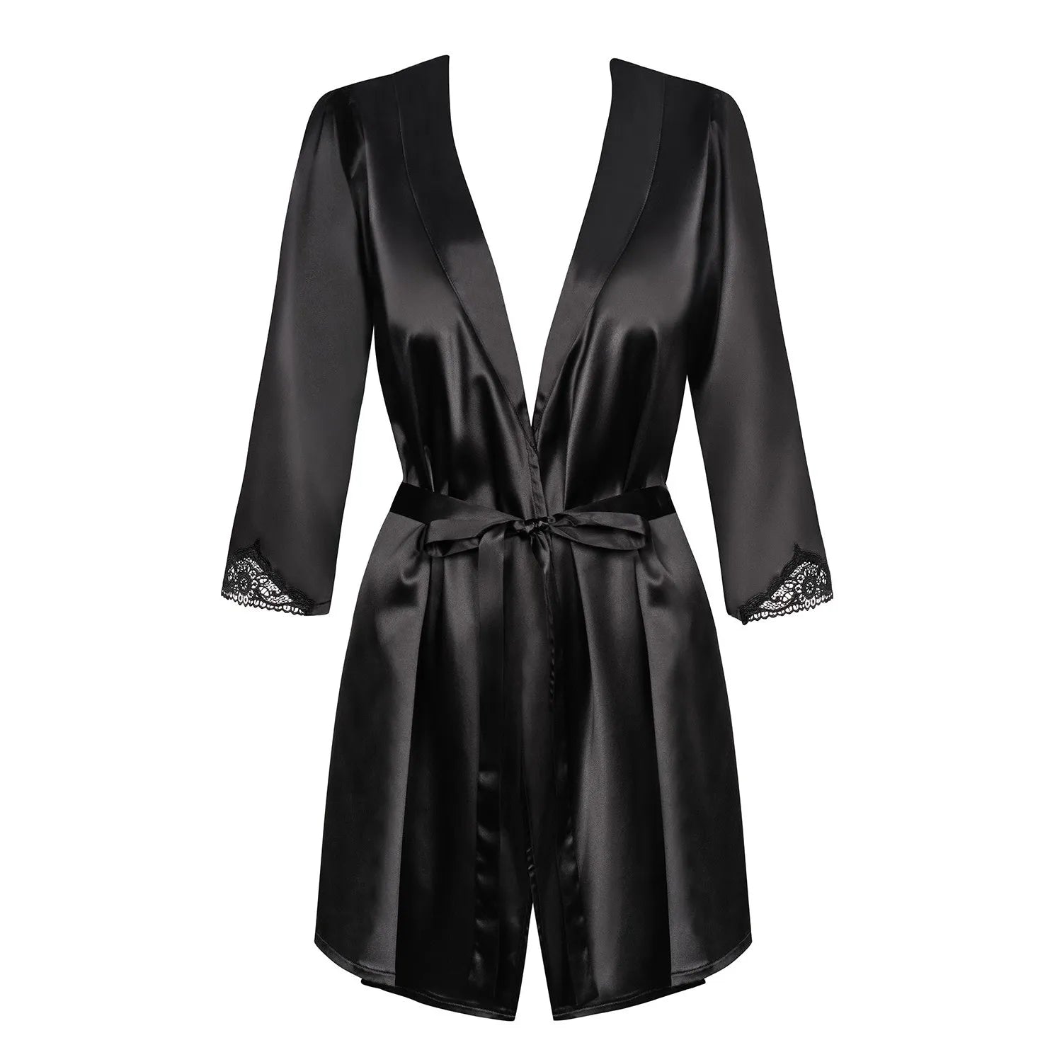 Peignoir noir satiné doublé avec dentelle collection Satinia Obsessive