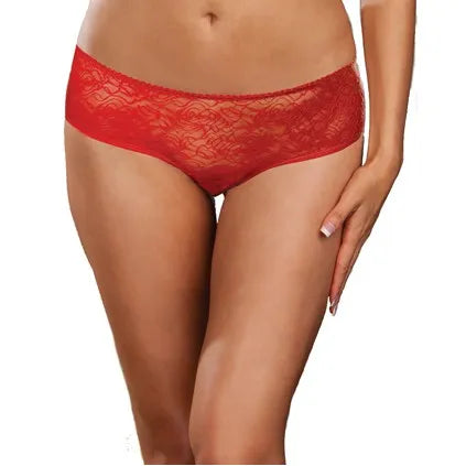 Culotte rouge ouverte avec froufrous et nœud, en polyester spandex, design sexy et glamour pour sublimer les courbes.