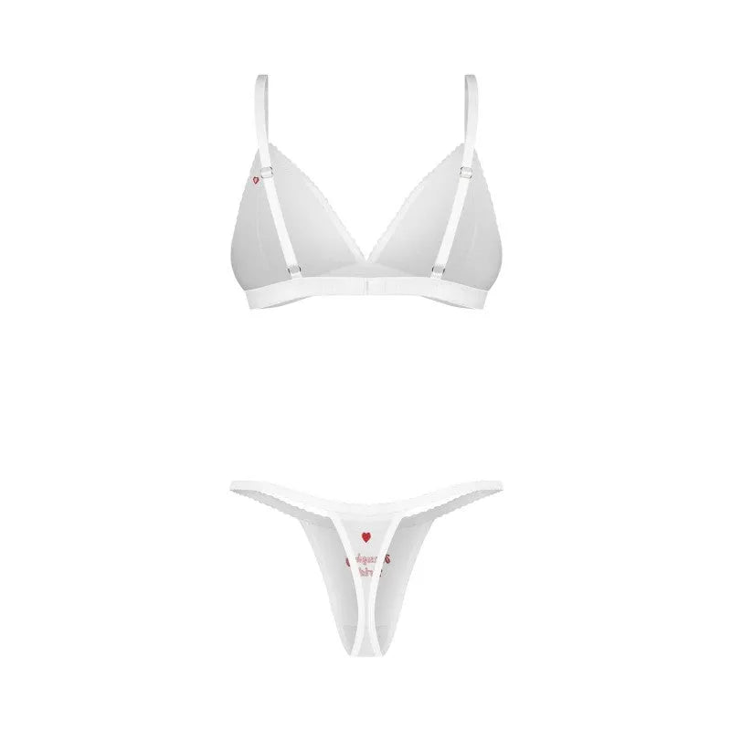 Ensemble lingerie mariage blanc 3 pièces broderie, soutien-gorge et culotte réglables, élégance et sensualité pour mariée.