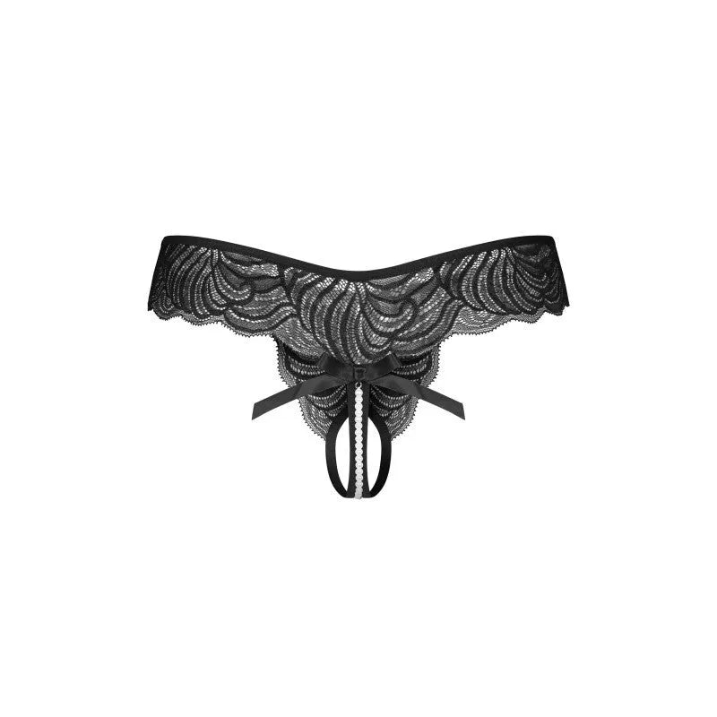 Trinise string ouvert dentelle perles sensualité design audacieux noir élasthanne