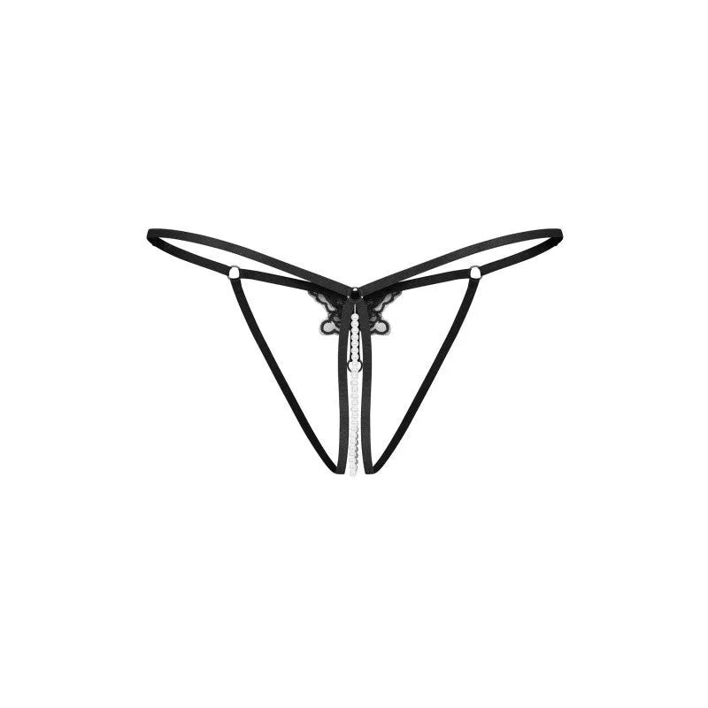 Selisme string ouvert noir décoratif élastique réglable sexy européen