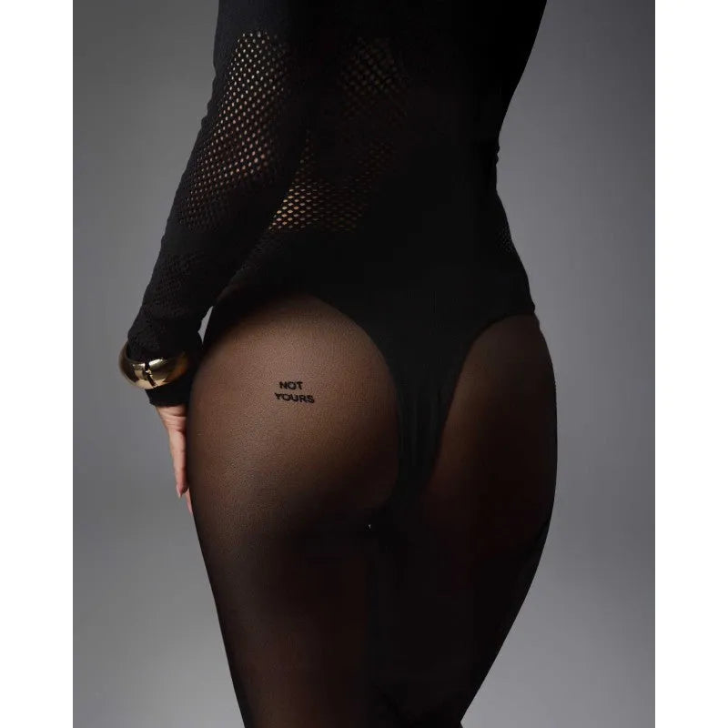 Patrise Yours collants noirs semi-transparents soutien ceinture lettrage minimaliste fesse