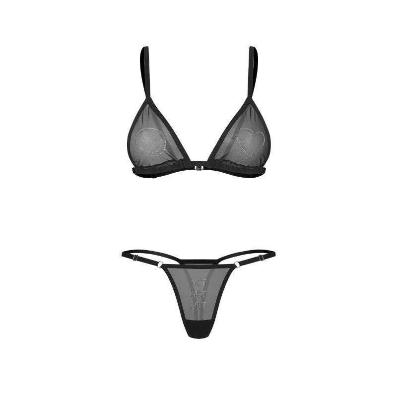 Wet Me ensemble lingerie noir maille recyclée réglable détails brillants