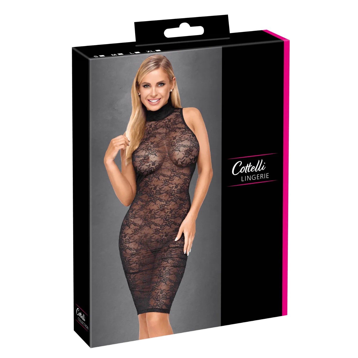 Robe dentelle florale noire moulante col montant décolleté dos Cottelli