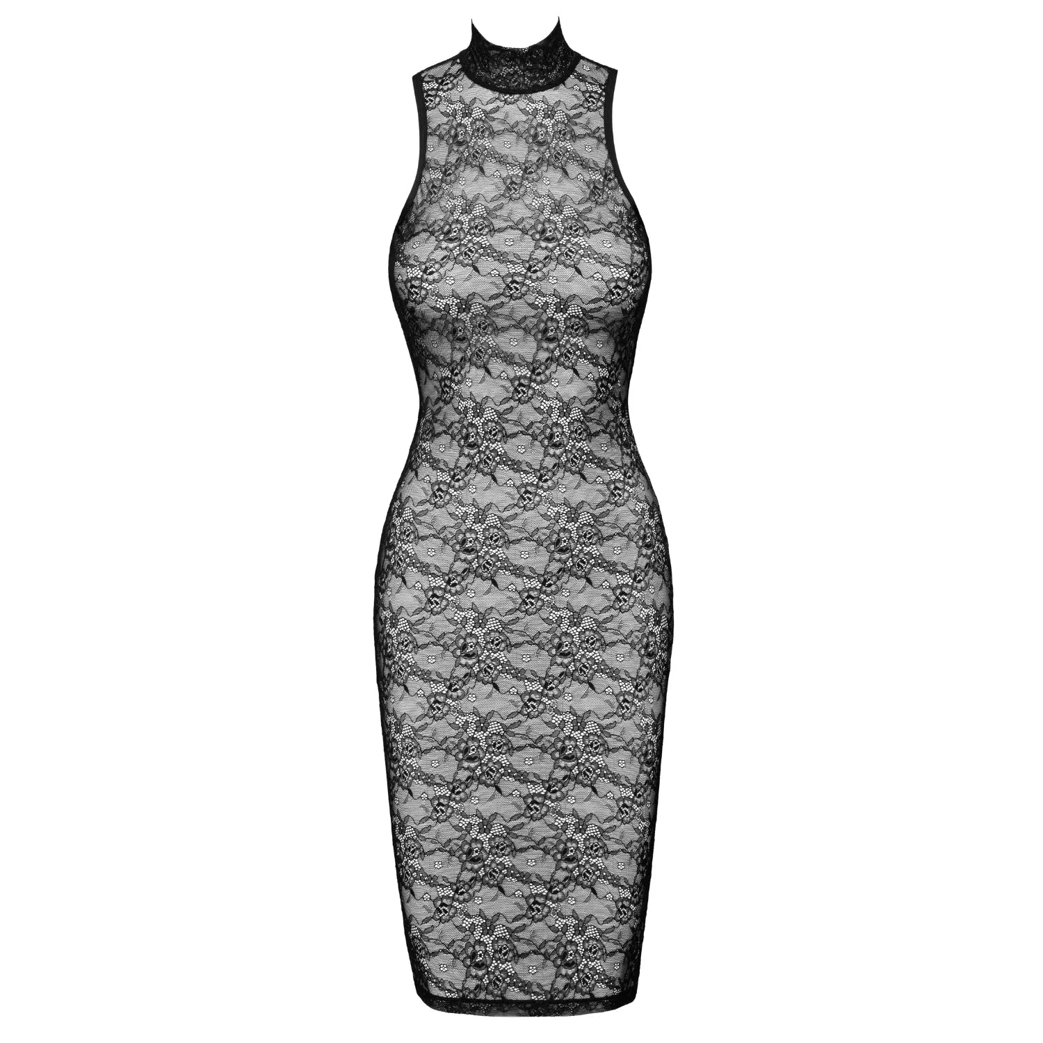 Robe dentelle florale noire moulante col montant décolleté dos Cottelli
