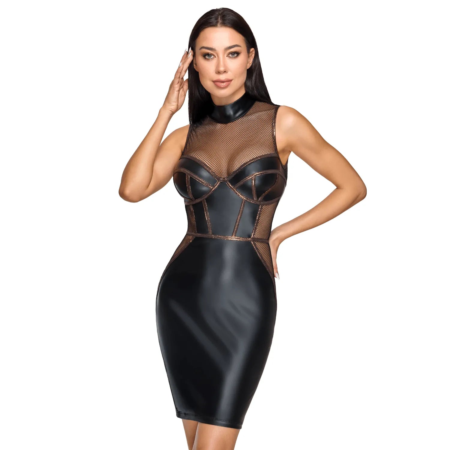 Robe moulante sans manches noir mat résille style corsage Cottelli PARTY