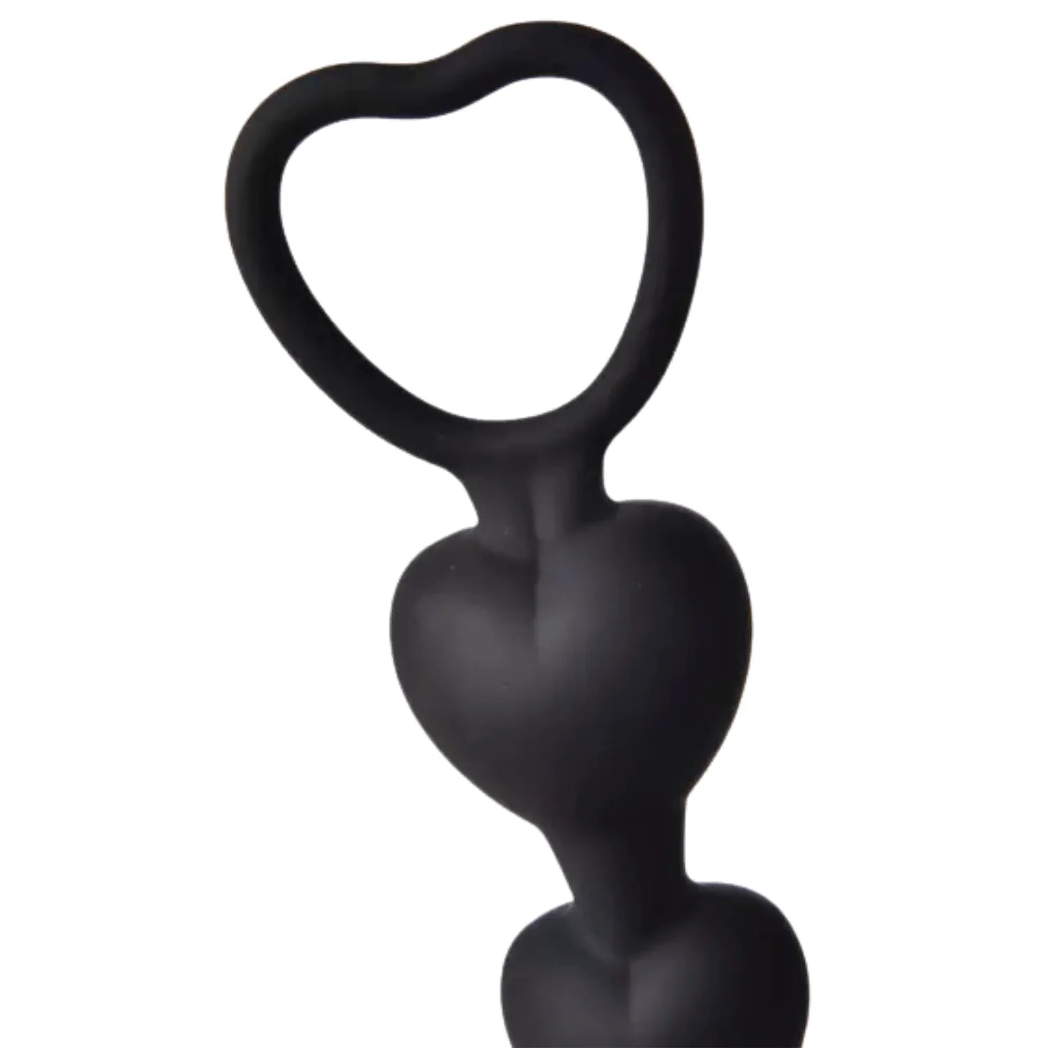 Chapelet anal silicone noir, boules cœur, poignée ergonomique, progression sécurisée, idéal débutants, plaisir anale.