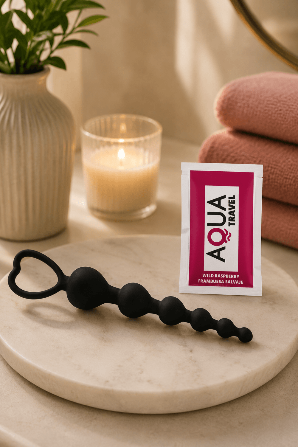 Chapelet Anal Cœur Silicone Noir + 1 dosette de lubrifiant — Pocket Pleasure