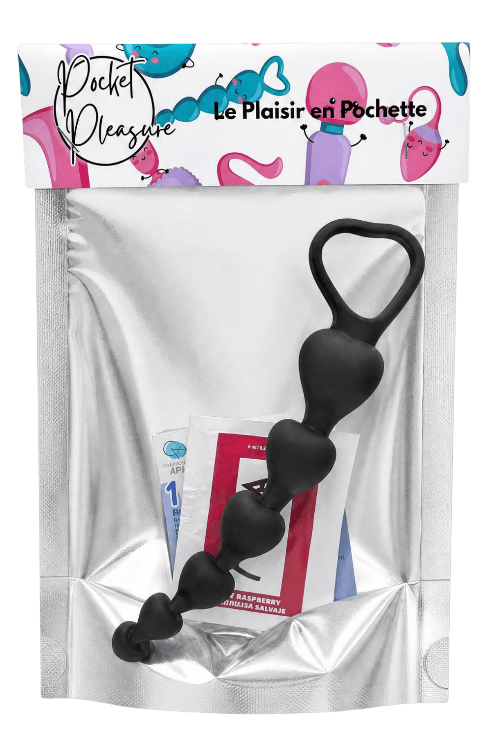 Chapelet Anal Cœur Silicone Noir + 1 dosette de lubrifiant — Pocket Pleasure