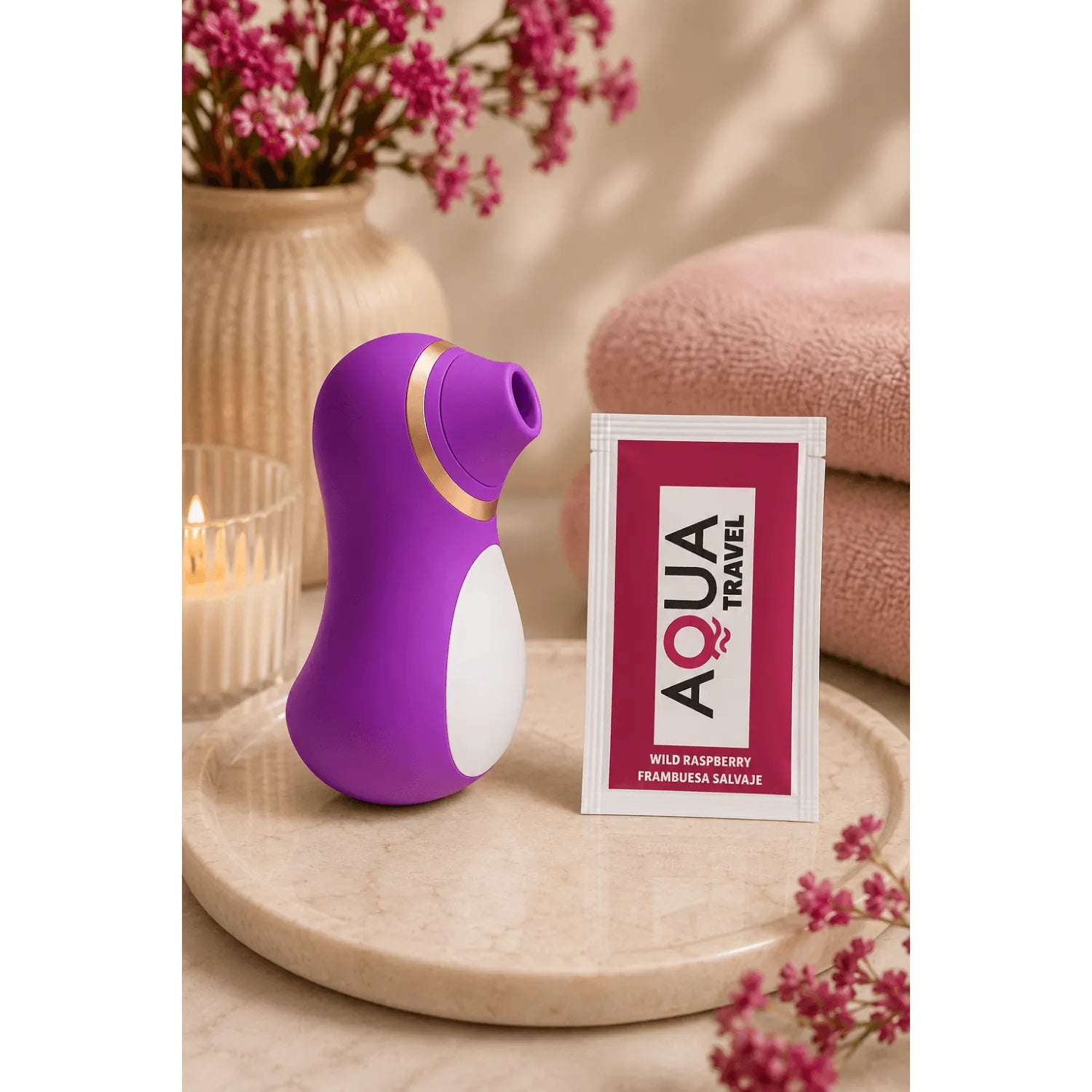 Stimulateur Clitoridien Silicone Pingouin 2 en 1 Fuchsia Violet USB Rechargeable 8 Vitesses