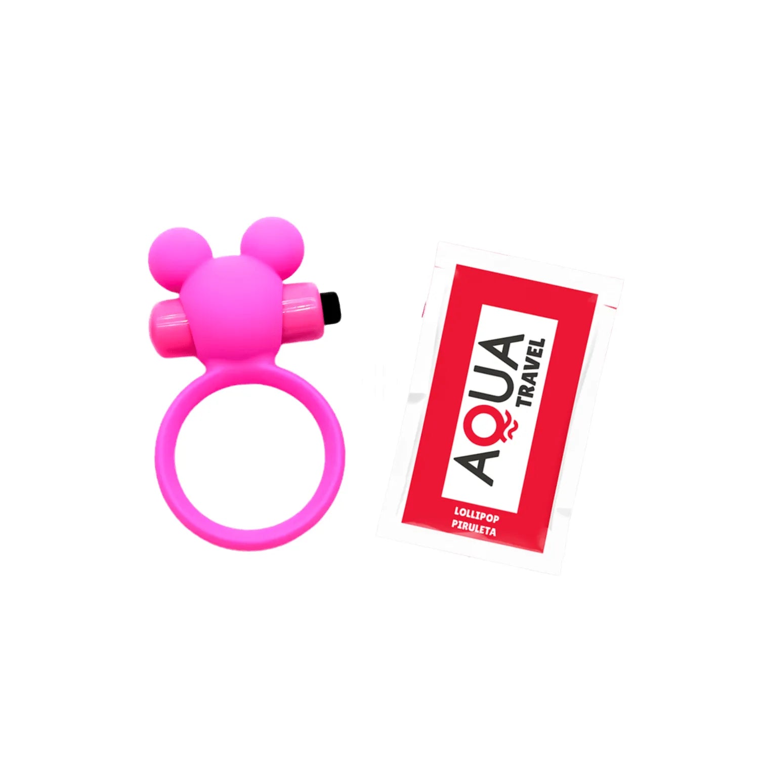 Anneau vibrant rose kawaii ourson en silicone hypoallergénique avec bullet vibrant, design ludique et stimulant.