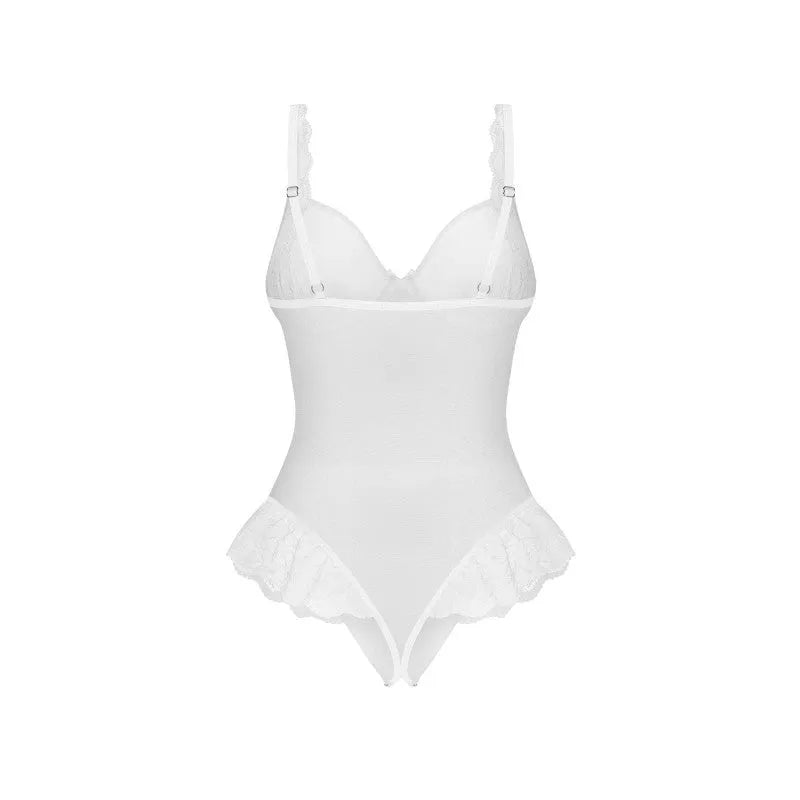 Teddy ouvert Weddya dentelle blanc transparent élégant entrejambe ouvert réglable