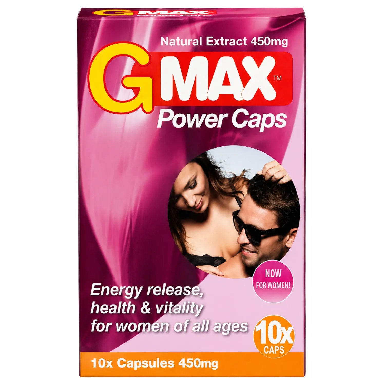 Boîte rose de 10 gélules G-MAX Pink pour vitalité féminine, avec extraits de plantes, vitamines et zinc.