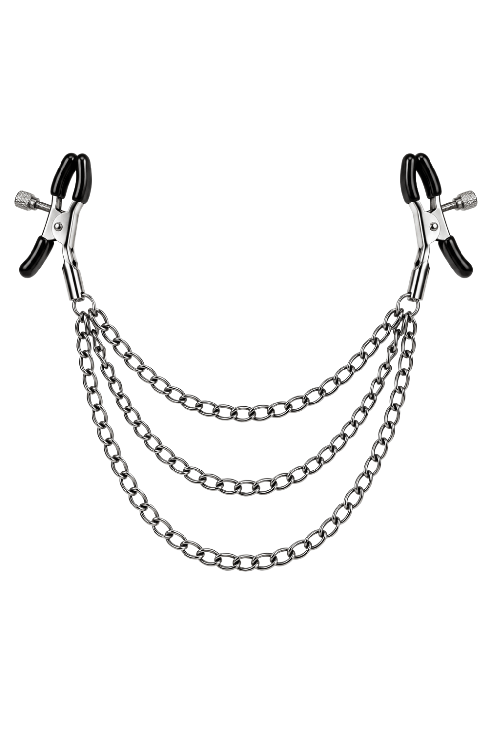 Pinces à seins réglables avec 3 chaînettes, gris métallisé - Dreamy Fetish