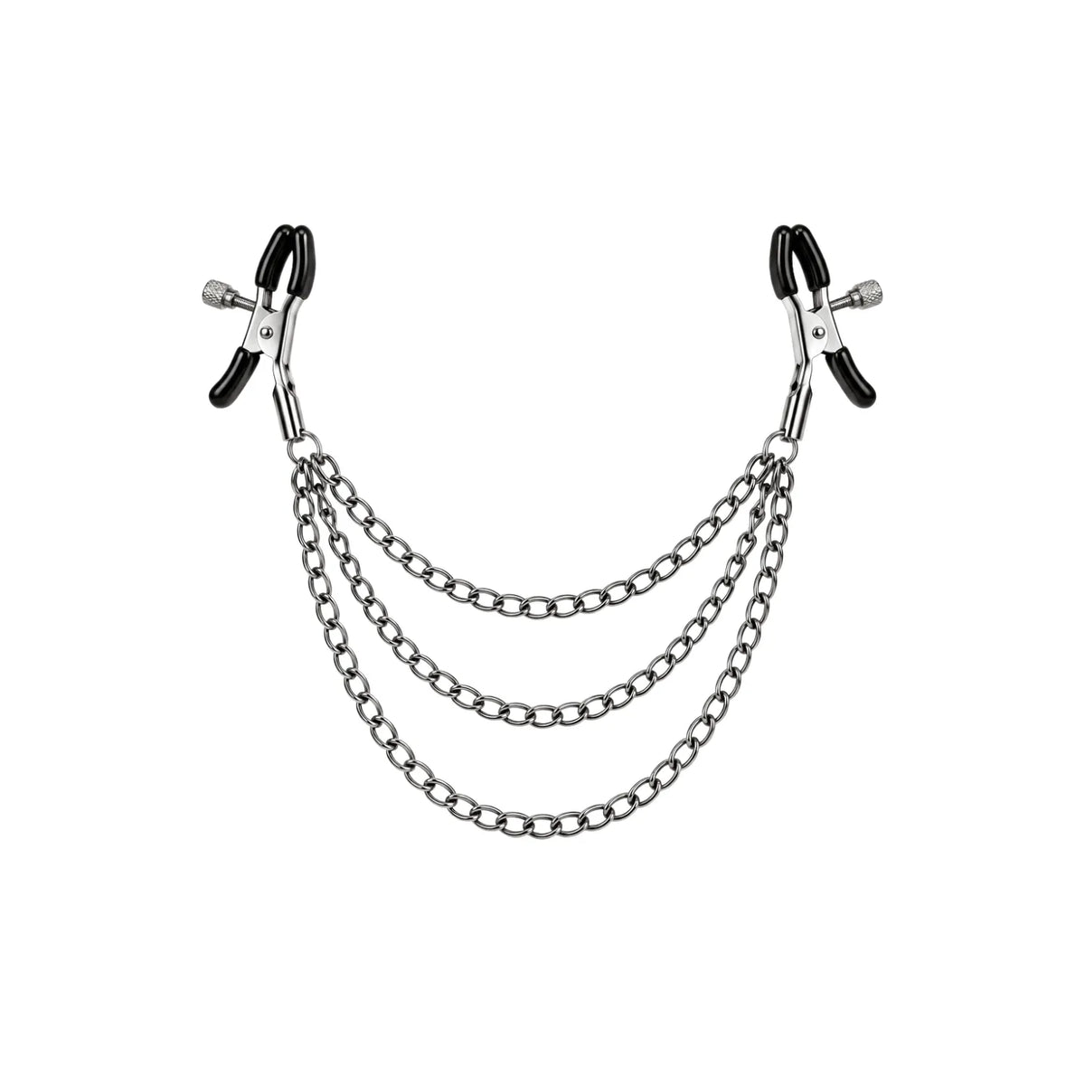 Pinces seins réglables molette chaînettes cascade gris métallisé BDSM chic